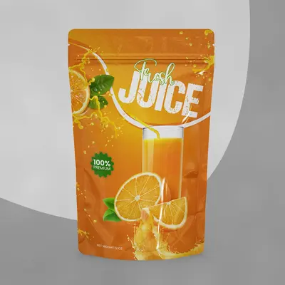 Juice Packaging photographed from a second angle showing the side panel