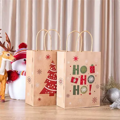 Kraft Christmas Gift Bags shown as a finished custom-printed pack