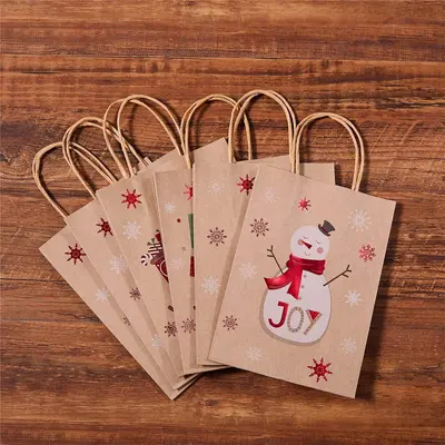 Kraft Christmas Gift Bags photographed from a second angle showing the side panel