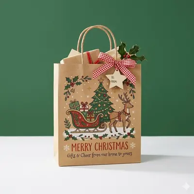 Kraft Christmas Gift Bags photographed to show the finish across the panel