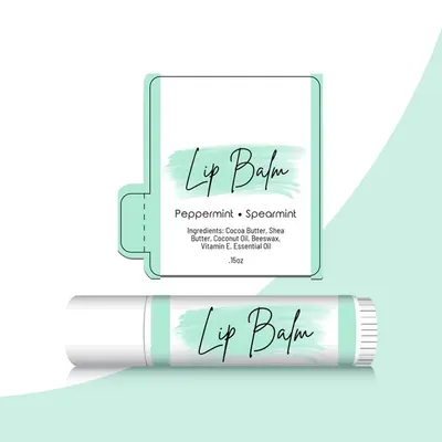 Lip Balm Labels photographed from a second angle showing the side panel