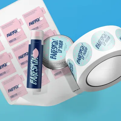 Lip Balm Labels presented alongside its printed surface detail