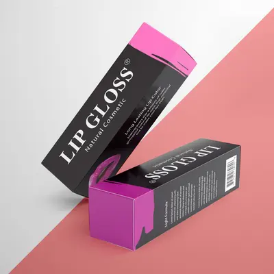 Lip Gloss Boxes shown as a finished custom-printed pack