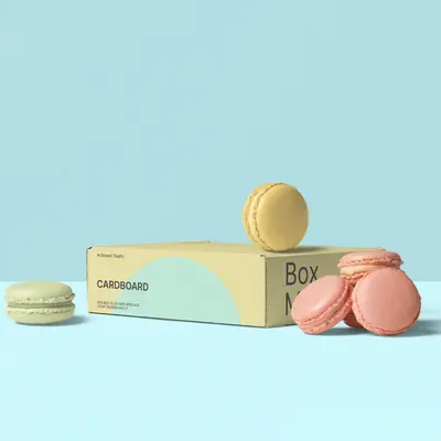 Macaron Boxes shown as a finished custom-printed pack