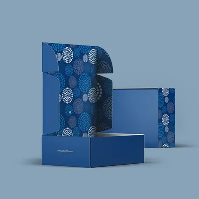 Mailer Boxes photographed from a second angle showing the side panel