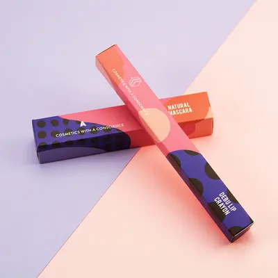 Mascara Boxes photographed from a second angle showing the side panel
