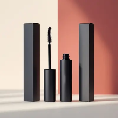 Mascara Boxes presented alongside its printed surface detail