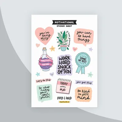 Motivational Stickers Sheets shown as a finished custom-printed pack