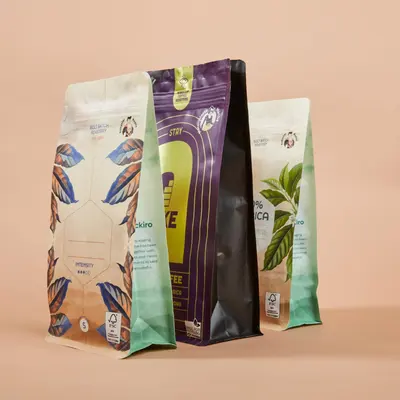 Mylar Coffee Bags displayed with the closure detail visible