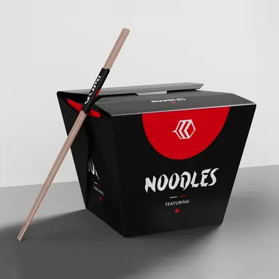 Noodle Boxes shown as a finished custom-printed pack