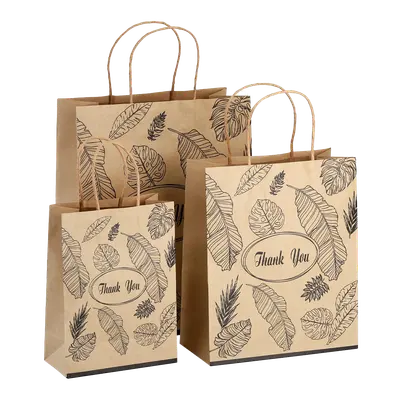 Paper Bags with Handles shown at an angle that reveals the depth of the pack