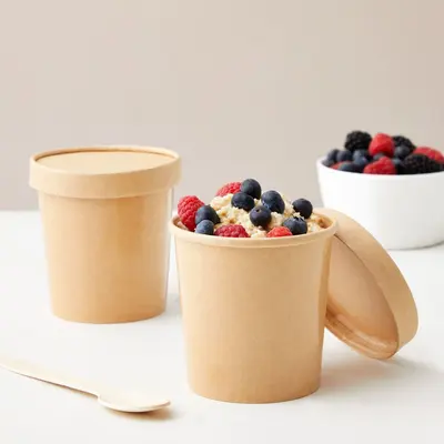 Paper Food Cups presented alongside its printed surface detail
