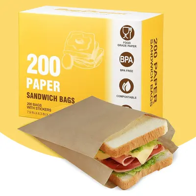 Paper Sandwich Bags photographed from a second angle showing the side panel
