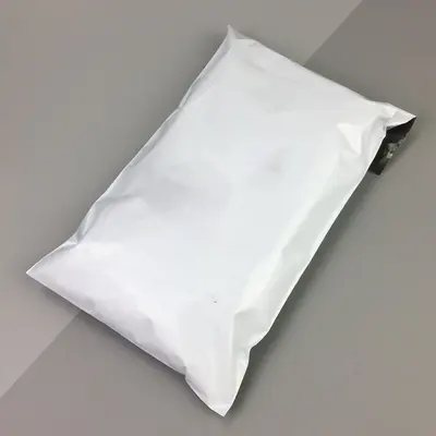 Personalised Poly Mailers displayed with the closure detail visible
