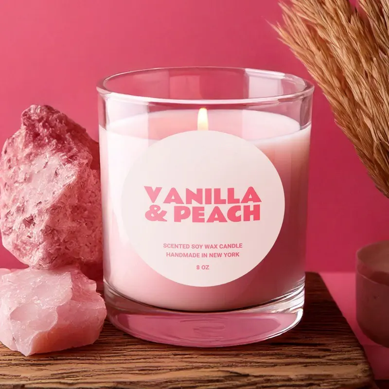 Personalized Candle Labels photographed to show finish and proportion