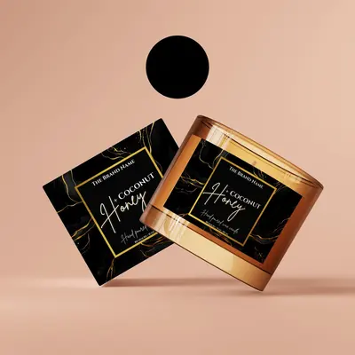 Personalized Candle Labels presented alongside its printed surface detail