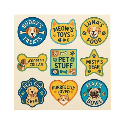 Pet Labels shown at an angle that reveals the depth of the pack