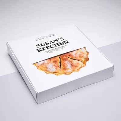 Pie Boxes displayed with the closure detail visible