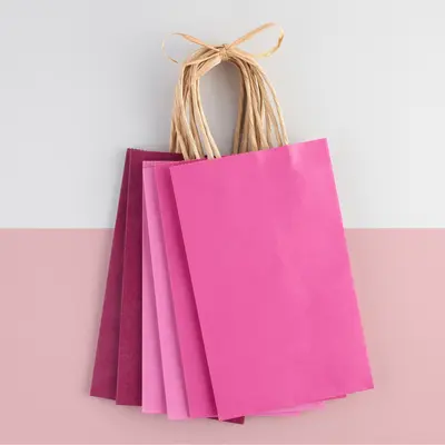 Pink Paper Bags presented alongside its printed surface detail