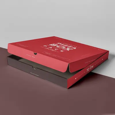 Pizza Boxes shown at an angle that reveals the depth of the pack
