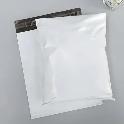 Poly Mailers with Tear Strip shown at an angle that reveals the depth of the pack