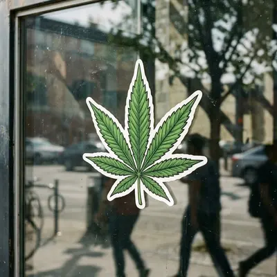 Pot Leaf Stickers displayed with the closure detail visible
