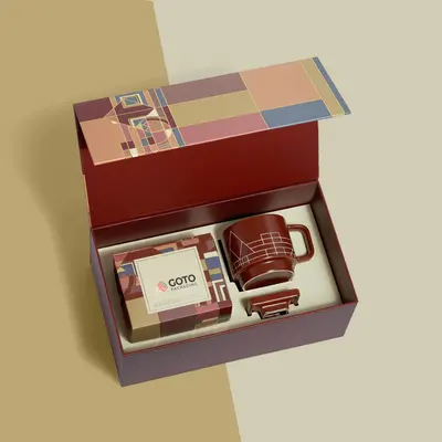 Presentation Boxes photographed from a second angle showing the side panel