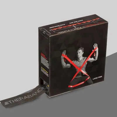 Resistance Band Packaging photographed from a second angle showing the side panel