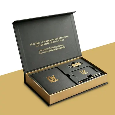 Rigid Boxes with Inserts shown as a finished custom-printed pack