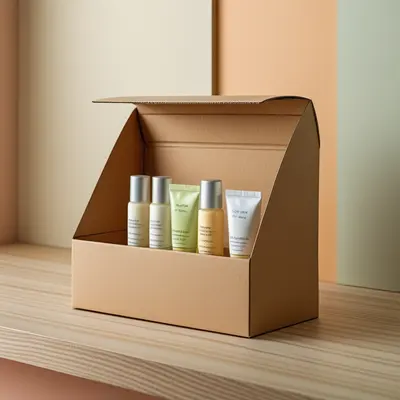 Shelf Ready Display Boxes photographed from a second angle showing the side panel
