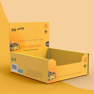Shelf Ready Display Boxes presented alongside its printed surface detail
