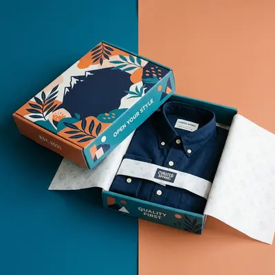 Shirt Boxes presented alongside its printed surface detail