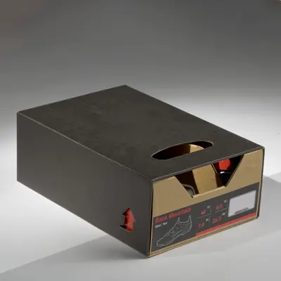 Shoe Boxes shown as a finished custom-printed pack
