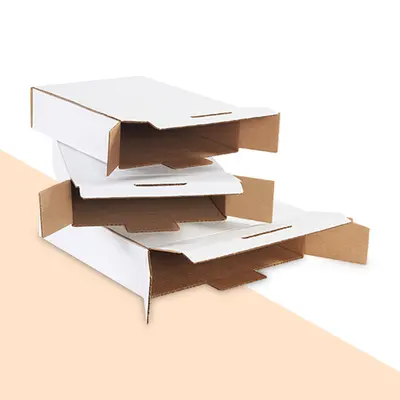 Side Loading Tab Lock Mailers shown at an angle that reveals the depth of the pack