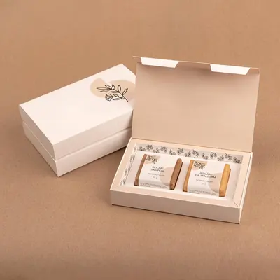 Soap Display Boxes photographed from a second angle showing the side panel