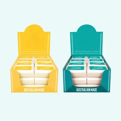 Soap Display Boxes presented alongside its printed surface detail