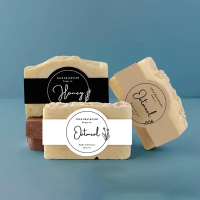Soap Labels presented alongside its printed surface detail