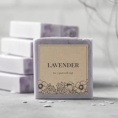 Soap Labels photographed to show the finish across the panel