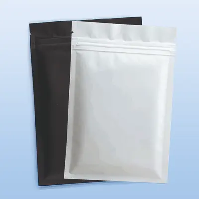 Stand Up Mylar Bags displayed with the closure detail visible