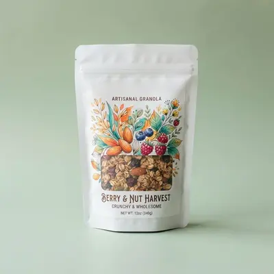 Stand Up Pouches presented alongside its printed surface detail