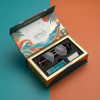 Sunglasses Boxes shown as a finished custom-printed pack