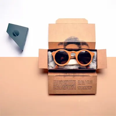 Sunglasses Boxes presented alongside its printed surface detail
