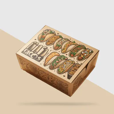 Taco Boxes photographed from a second angle showing the side panel