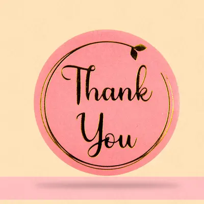 Thank You Stickers photographed from a second angle showing the side panel