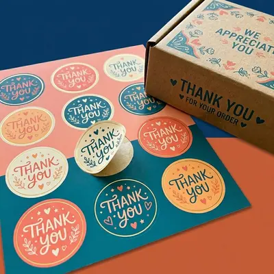 Thank You Stickers shown in a retail presentation setting