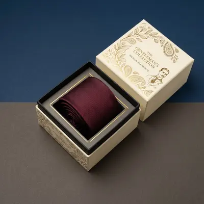 Tie Boxes shown as a finished custom-printed pack
