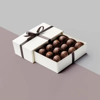 Truffle Boxes photographed from a second angle showing the side panel