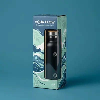 Water Bottle Boxes photographed from a second angle showing the side panel