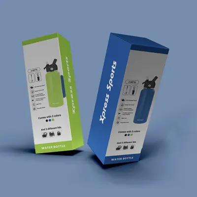 Water Bottle Boxes presented alongside its printed surface detail