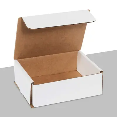 White Literature Mailers photographed from a second angle showing the side panel